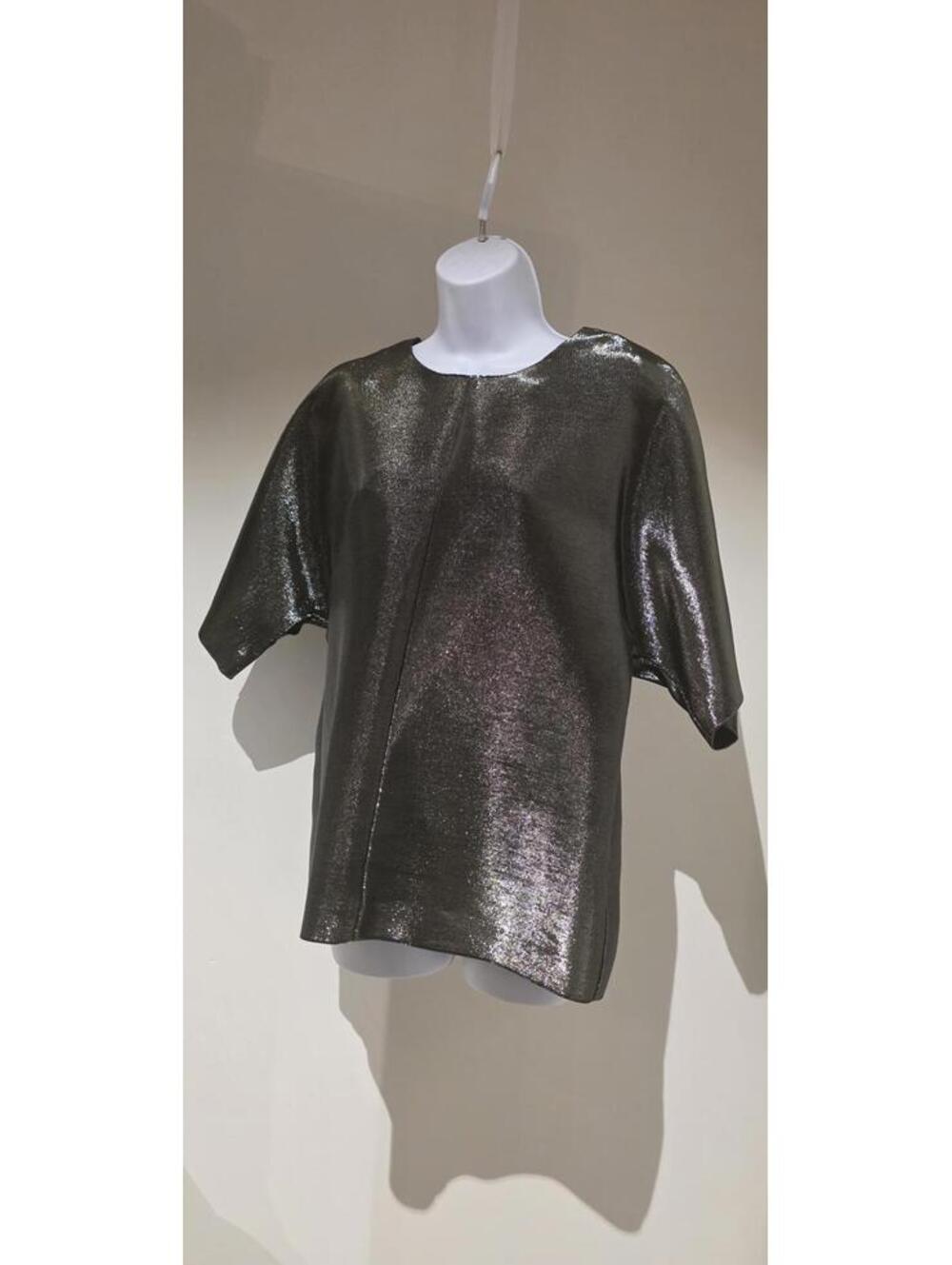 Jil Sander Blouse Women's Black Metallic Casual Short Sleeve Top Size 40
